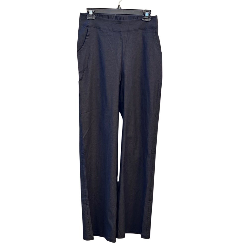KIRAGRACE Ravello Linen Pant‎ Black Wide Leg Elastic Waist Small Made in USA